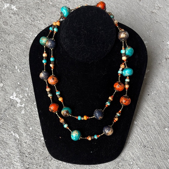 Vintage handmade turquoise and multicolored stones necklace - Picture 1 of 5